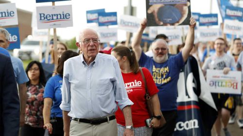 Bernie Sanders campaigning in Iowa, the crucial midwestern state that votes before any other place.