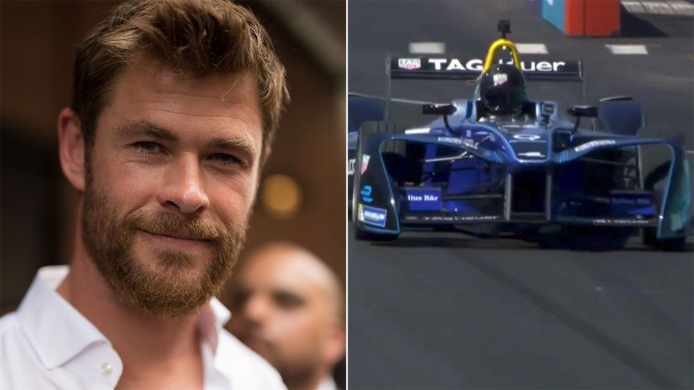 Australian actor Chris Hemsworth spins out in Formula E car in New York
