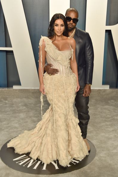 Kim Kardashian and Kanye West attend the 2020 Vanity Fair Oscar Party at Wallis Annenberg Center for the Performing Arts on February 09, 2020 in Beverly Hills, California. 