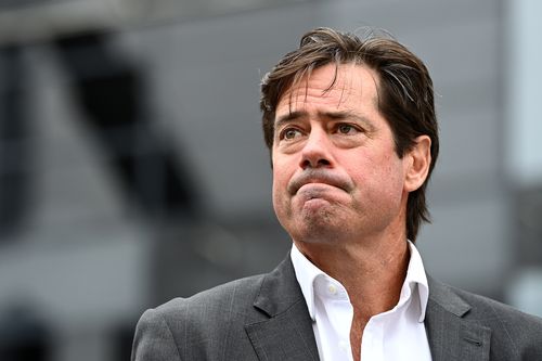 MELBOURNE, AUSTRALIA - FEBRUARY 28: AFL CEO Gillon McLachlan speaks to the media during a press conference at Marvel Stadium on February 28, 2022 in Melbourne, Australia. (Photo by Quinn Rooney/Getty Images)