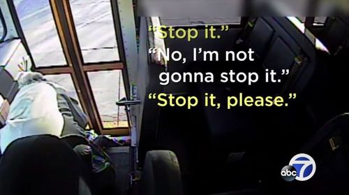 The little girl pleads with the bus driver to stop. (Supplied)