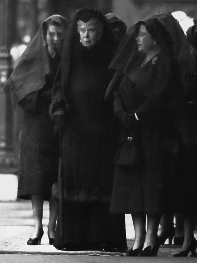Princess Elizabeth, Queen Elizabeth, and Queen Mary at the funeral of King George VI of England (Photo by © Hulton-Deutsch Collection/CORBIS/Corbis via Getty Images)