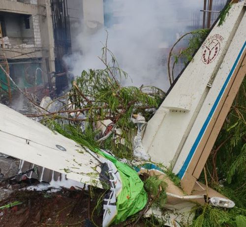 Iamges posted to social media showed the crumpled wreckage of the plane. Picture: Twitter