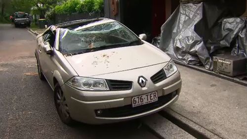 Stephanie Barridge's car was crushed by a tree in Bardon. (Image: 9NEWS)