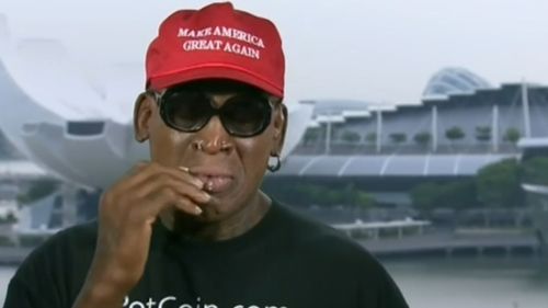 Dennis Rodman got a little emotional while talking about the summit in Singapore yesterday. Picture: Screengrab/CNN