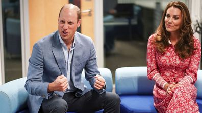 Britain's Prince William and Kate, Duchess of Cambridge speak to employers during a visit to the London Bridge Jobcentre in London, Tuesday Sept. 15, 2020.