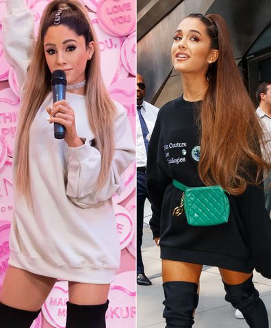 Wax Ariana Grande (L) and real Ariana Granda (R).