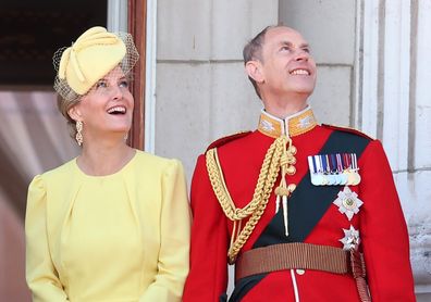 Prince Edward, Duke of Edinburgh and Sophie, Duchess of Edinburgh during Trooping the Colour at Buckingham Palace on June 15, 2024 in London, England. 