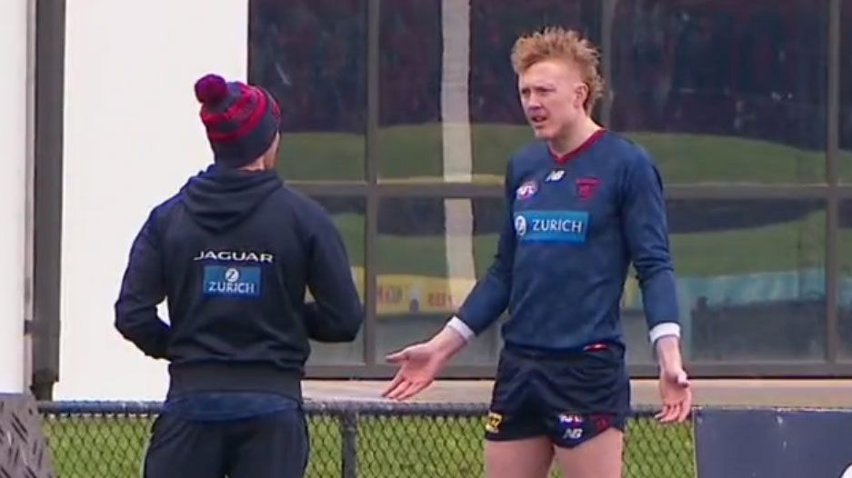 Clayton Oliver was spotted having a heated exchange with Melbourne&#x27;s head of strength and conditioning, Selwyn Griffith, during training on Wednesday