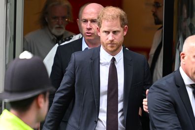 Prince Harry, Duke of Sussex leaves after giving evidence at the Mirror Group Phone hacking trial at the Rolls Building at High Court on June 06, 2023 in London