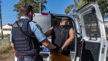 A man is arrested during Operation Amarok II, a domestic violence crackdown in NSW.
