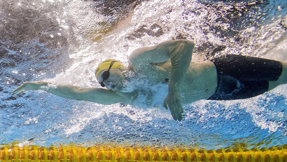 Mack Horton during the heats of the men's 1500m freestyle. (AAP)