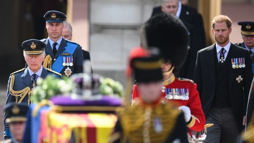 Harry follows Queen Elizabeth coffin