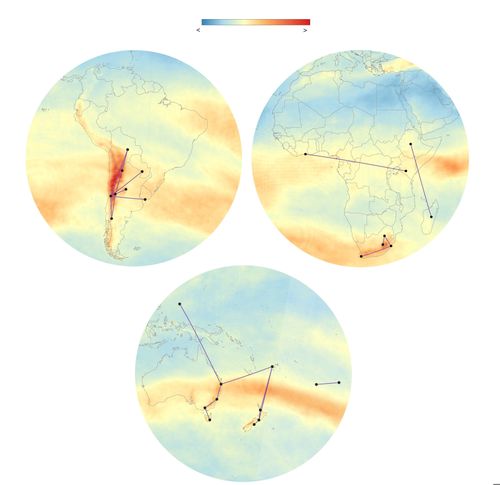 O vôo mais esburacado da América do Sul em 2024 atravessou as montanhas dos Andes, lar de alguns dos céus mais turbulentos do mundo. Na África e na Oceania, os vôos turbulentos abrangeram os continentes.