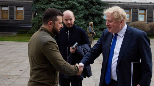 UK Prime Minister Boris Johnson meets Ukraine President Volodymyr Zelenskyy in Kyiv as a show of support for the people of Ukraine.