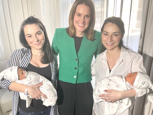 Medical Reporter Emily Rice with Nicole and William (L) and Gillianne and Alexander (R) 