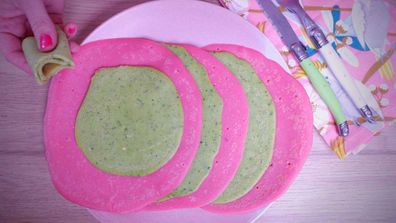 Healthier rainbow pancakes don't need food colouring