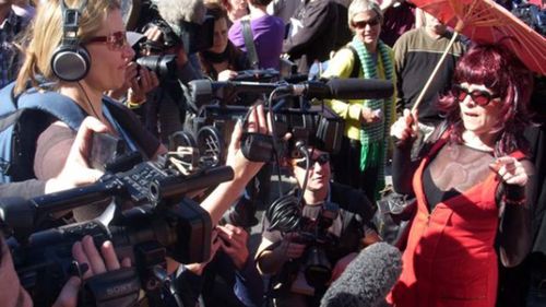 "Darlo Debby" at Taylor Square admonishing the Pope.