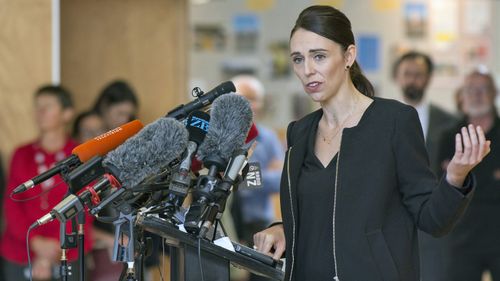 New Zealand Prime Minister Jacinda Ardern speaks to students at the Cashmere High School in Christchurch.