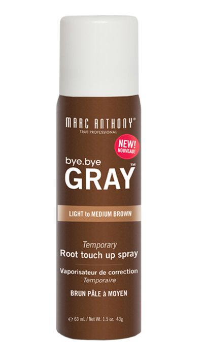 <p><a href="http://www.marcanthony.com/products/byebyegray" target="_blank">Bye. Bye. Gray, Root Touch Up Spray, $19.99, Marc Anthony True Professional (available in Light to Medium and Medium to Dark.)</a></p>
