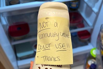coffee creamer communal fridge at work office