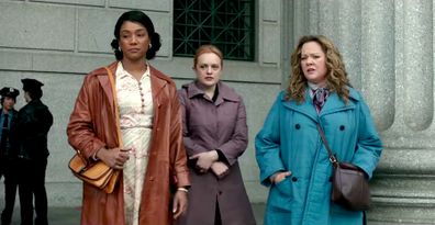 (L - R) Tiffany Haddish, Elisabeth Moss and Melissa McCarthy in period crime epic The Kitchen