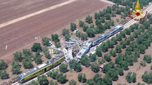 The scene of the crash in southern Italy (Italian Fire Brigade/AAP)