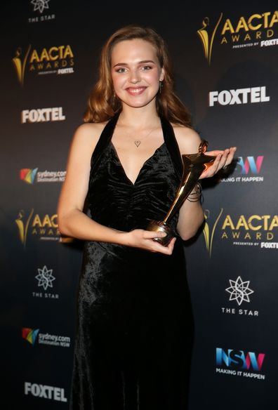 Odessa Young poses in the media room after winning at the AACTA Awards Presented by Foxtel at The Star on December 7, 2016 in Sydney, Australia.