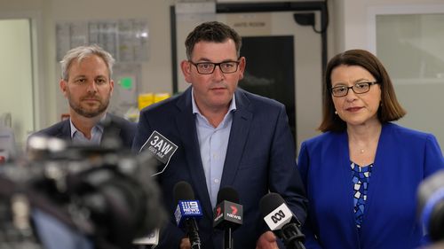 Premier, Daniel Andrews, the Minister for Health, Jenny Mikakos, and the Chief  Health Officer, Brett Sutton.