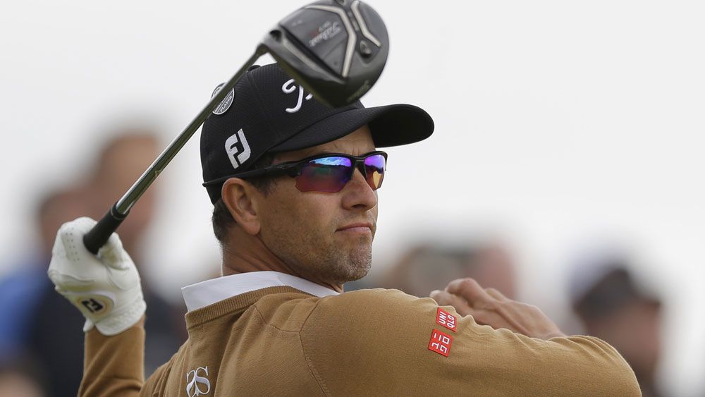 Adam Scott reacts to an errant drive in the second round of the British Open. (AAP)