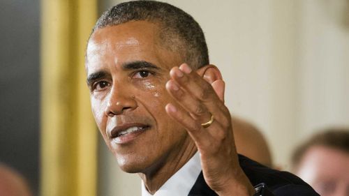 A tearful Barack Obama speaks after the Sandy Hook school massacre.