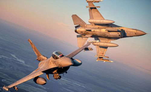 F-16 fighter jets participate in NATO's Baltic Air Policing Mission.