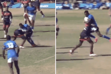 A schoolboys rugby player was carried more than 20m backwards in a South African game.