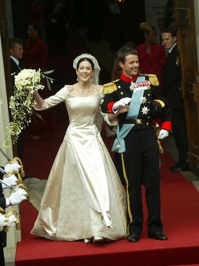 Princess Mary (nee Donaldson) and Crown Prince Frederik after their wedding in Copenhagen on May 14, 2004