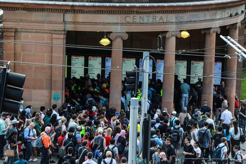 Commuters mill about at Central Station on March 08, 2023 in Sydney, Australia. 