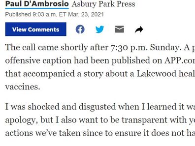 Asbury Park Press executive editor Paul D'Ambrosio's apology for the photo caption.