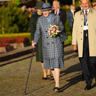 Denmark's Queen Margrethe II arrives at the commemoration of the 80th anniversary of Denmark's liberation at a memorial service in Mindelunden in Ryvangen, Copenhagen, Sunday May 4, 2025. (Ida Marie Odgaard/Ritzau Scanpix via AP)