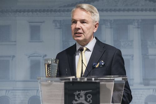 Foreign Minister of Finland Pekka Haavisto speaks during Finnish Government's press conference in Helsinki, Finland, Thursday, Sept. 29, 2022. 