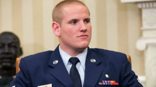 US airman Spencer Stone at the White House. (AAP)