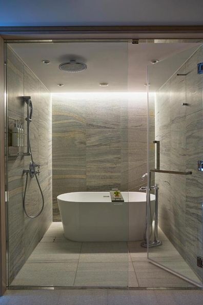 The shower room has a full glass wall, so you may not want to bunk with a relative.