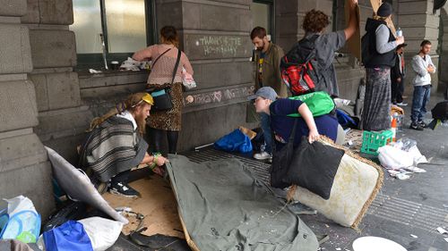 Victoria police evicted hundreds from a makeshift camp outside Flinders Street station in Melbourne in February. (AFP)
