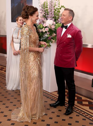 Kate Middleton, the Duchess of Cambridge, meets actor Daniel Craig as she attends the "No Time To Die" World Premiere at Royal Albert Hall on September 28, 2021 in London, England. (Photo by Chris Jackson/Getty Images)