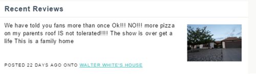 Commenter tells fans to stop throwing pizzas at Walter White house