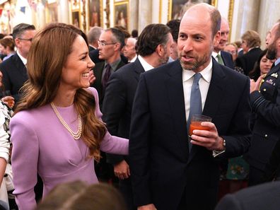 LONDON, ENGLAND - APRIL 21: Catherine, Princess of Wales and Prince William, Prince of Wales attend a reception at Buckingham Palace, on the 100th anniversary of the birth of Queen Elizabeth II on April 21, 2026 in London, England. (Photo by Aaron Chown - Pool/Getty Images)