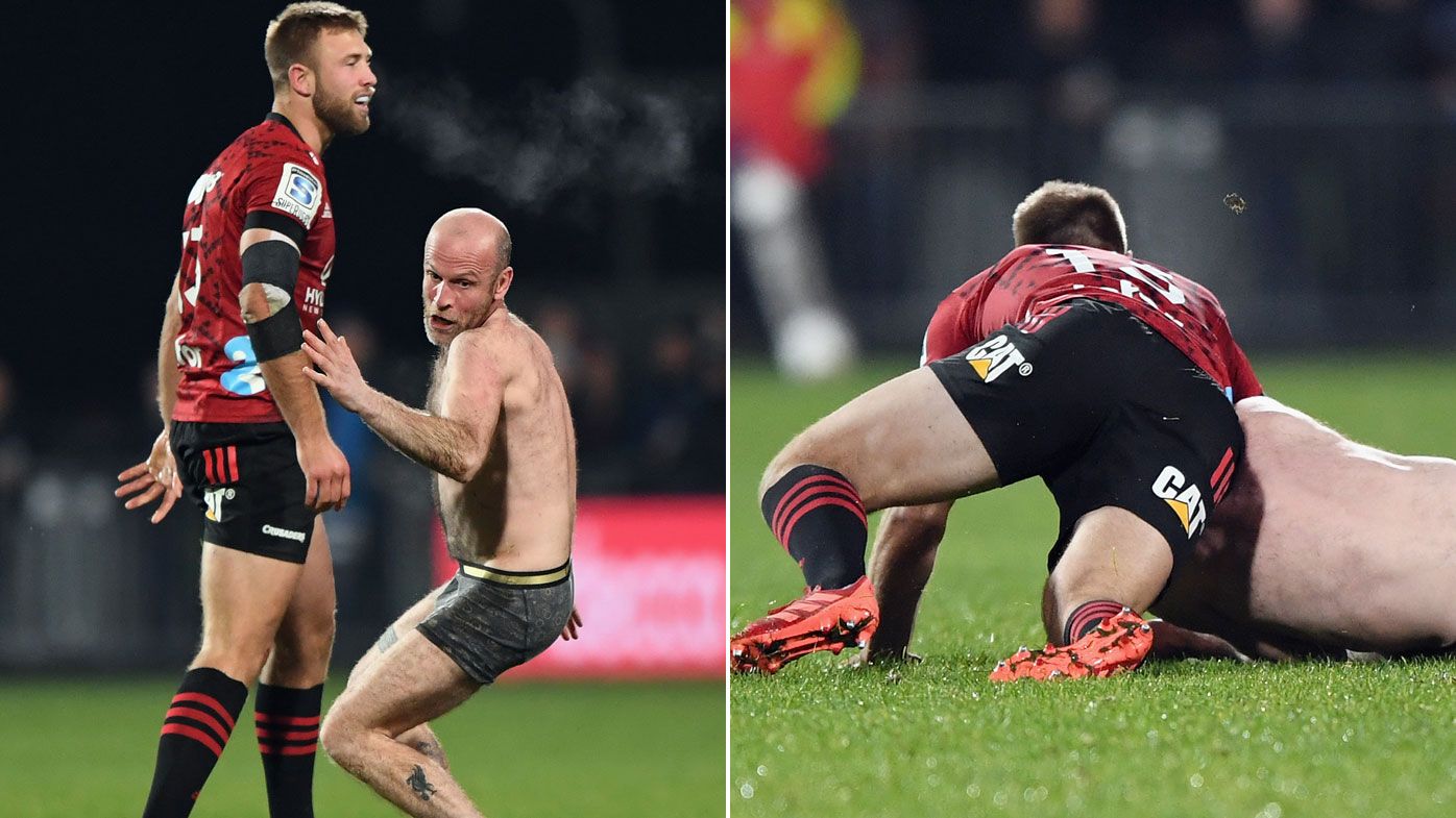 Crusaders star Braydon Ennor smashes streaker in Super Rugby victory over Auckland Blues