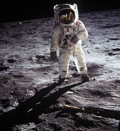 US Astronaut Buzz Aldrin, walking on the Moon July 20 1969. Taken during the first Lunar landing of the Apollo 11 space mission by NASA. World History Archive 
Ann Ronan Picture Library