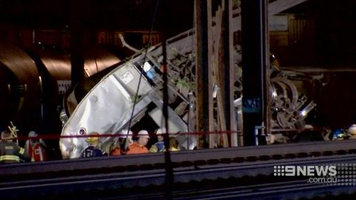 Eight of the ten carriages overturned in the derailment. (9NEWS)