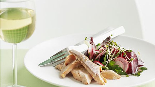 Smoked river trout with beetroot and radish salad