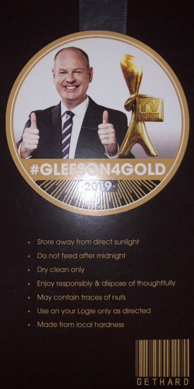 Tom Gleeson's Gold Logie condom packet