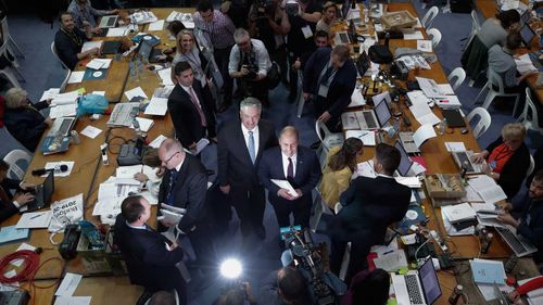 Finance Minister Mathias Cormann and Treasurer Josh Frydenberg during the budget lock-up.